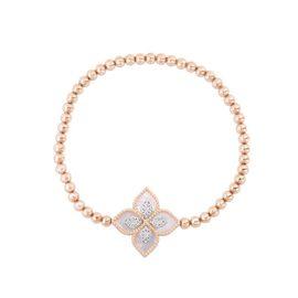 PRINCESS FLOWER elastic bracelet in 18kt rose rose gold with mother of pearl and diamonds. Mother of pearl weight (total) 0.68 ct Diamonds weight (total) 0.19 ct