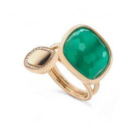 BLACK JADE ring in 18kt rose gold with diamonds and doublet of reconstructed green agate and white quartz. Diamonds weight (total) 0.14 ct