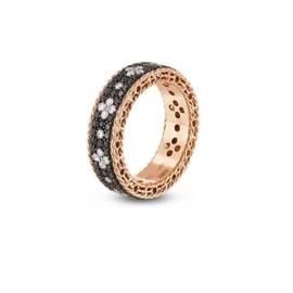 VENETIAN PRINCESS ring in 18kt gold with black and colorless diamonds. round slim version. Black diamonds weight (total) 1 ct