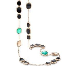 BLACK JADE necklace in 18kt rose gold with diamonds, doublet of reconstructed green agate and white quartz, black jade. length 90 cm diamonds weight (total) 0.38 ct