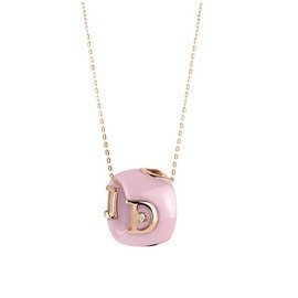 D.Icon Candy pink ceramic, rose gold and diamond necklace