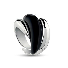 Gomitolo Silver ring with diamond and black enamel tip