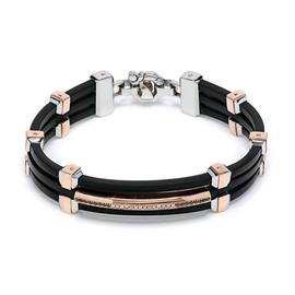Vortex Collection Bracciale. Oro rosa 750‰. Stainless steel. Caucciù. Acciaio lucido. Diamanti bianchi P.Ct 10. Diamanti neri P.Ct 10.