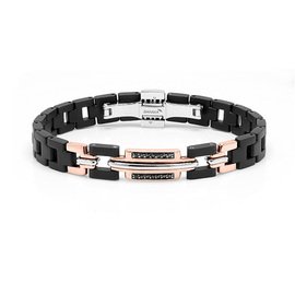 Kabala Collection Bracciale. Oro rosa e bianco 750. Stainless steel con trattamento PVD nero. Acciaio lucido. Diamanti neri P.CT 21