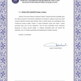 Teşekkür Belgesi Akdeniz Üniversitesi Jeoloji Mühendisligi