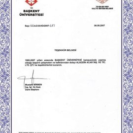 Teşekkür Belgesi Başkent Üniversitesi