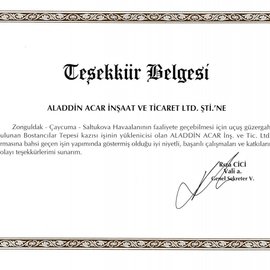 Teşekkür Belgesi Saltukova Havaalani