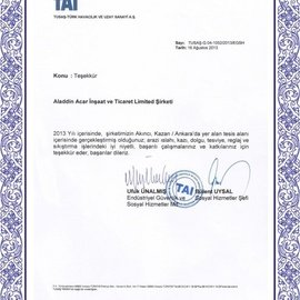 Teşekkür Belgesi TAI
