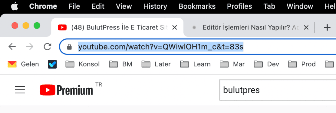 Youtube videosunun adresini kopyalayın