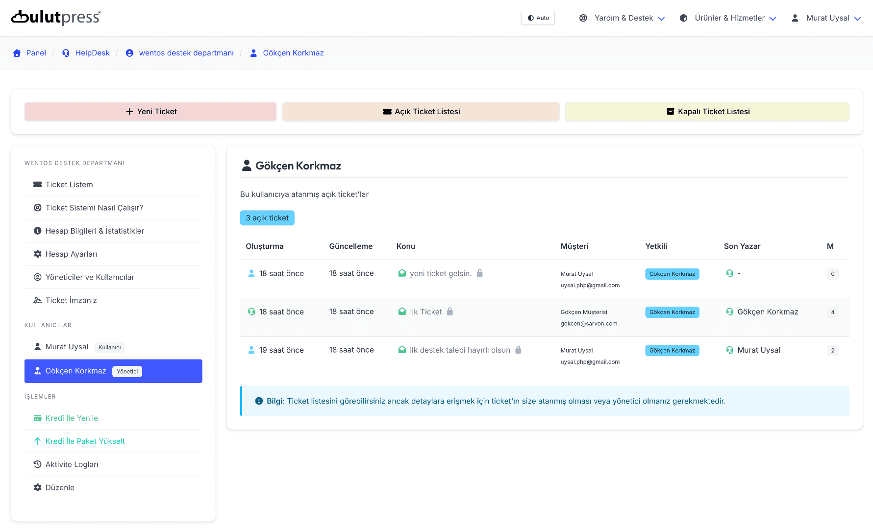 Helpdesk Kullanıcı Ekranı