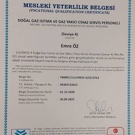 Öz Kombi Servisi Mesleki Yeterlilik Belgesi