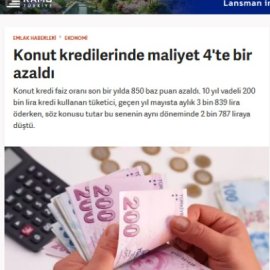 EmlakHaber / Konut kredilerinde maliyet 4'te bir azaldı