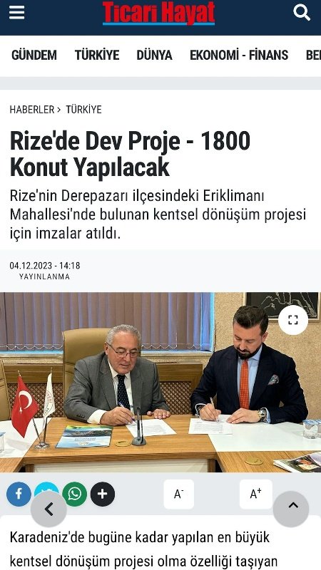 Ticari Hayat / Rize de Dev Proje, 1800 Konut Yapılacak