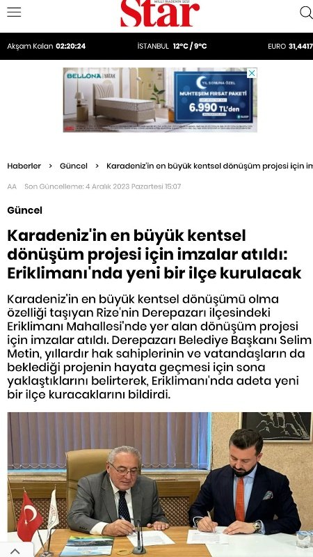 STAR / Karadeniz'in En Büyük Kentsel Dönüşümü İçin İmzalar Atıldı. Erik Limanı'nda Yeni Bir İlçe Kurulacak