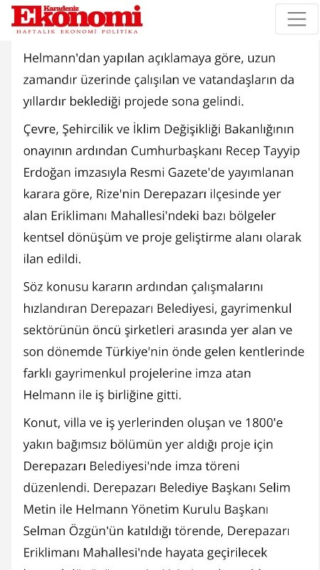 Karadeniz Ekonomi / Helmann, Rize'de Kentsel Dönüşüm Yacapak