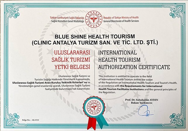 Blue Shine Sağlık Turizm Belgesi
