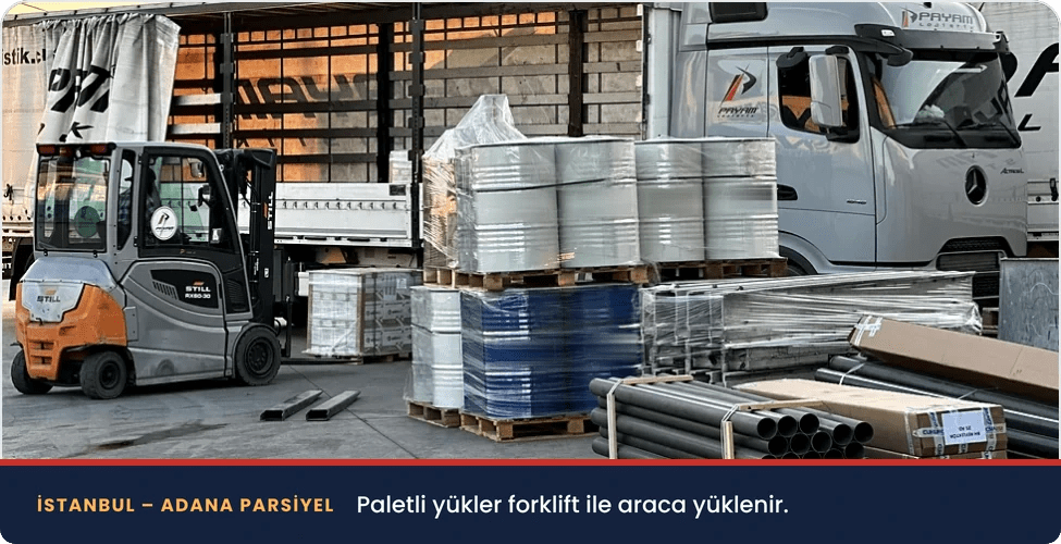 İstanbul Adana parsiyel taşımacılık için paletli yükün araca yüklenmesi