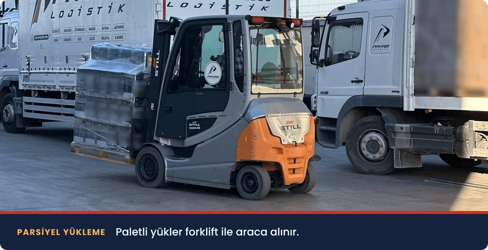 İstanbul Diyarbakır parsiyel yükleme, forklift ile paletli yükün araca alınması