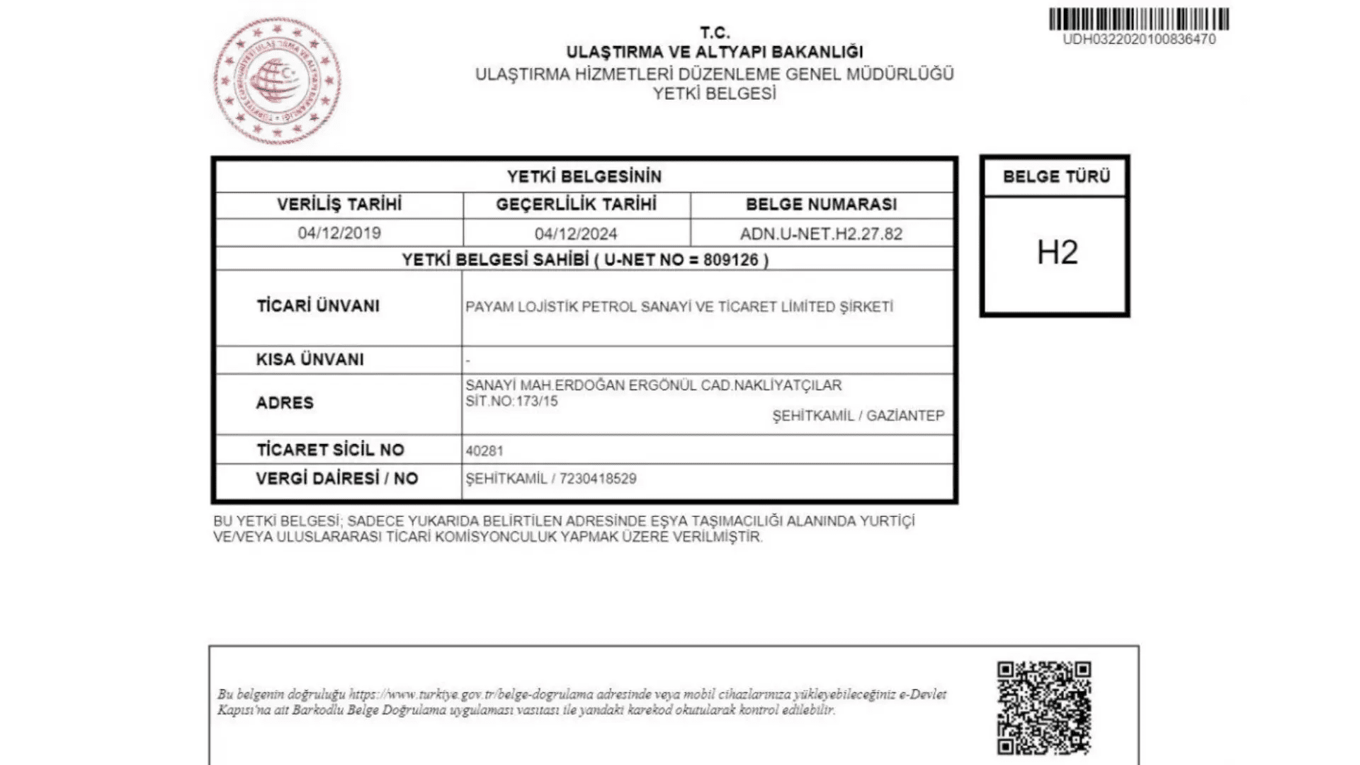 H2-Yetki-Belgesi-Payam-Lojistik