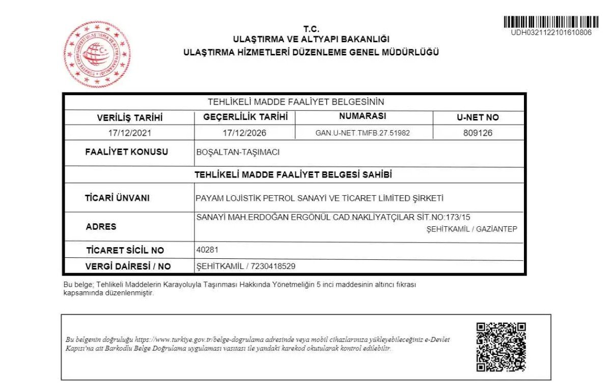 Tehlikeli Madde Faaliyet Belgesi