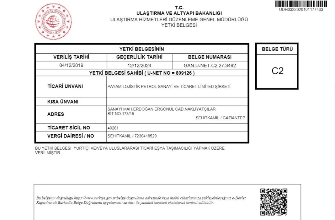 Nakliyat Yetki Belgesi