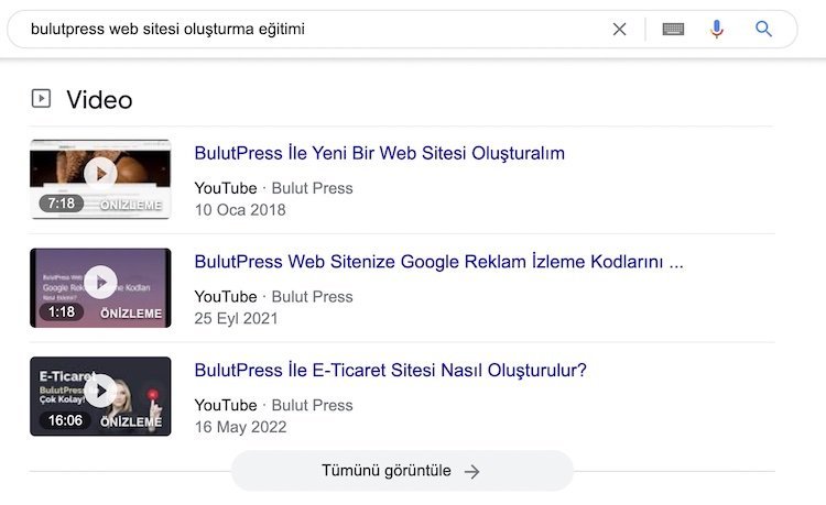 video serp sonuç sayfası