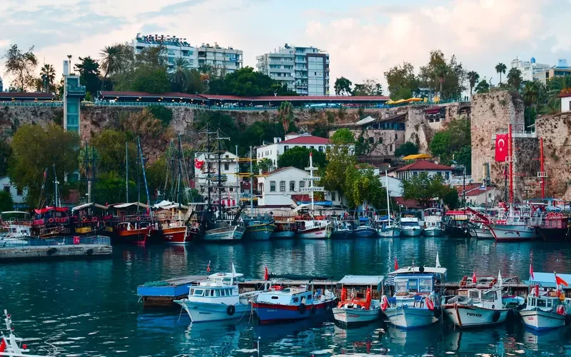 Boats moored in the old harbour of Antalya