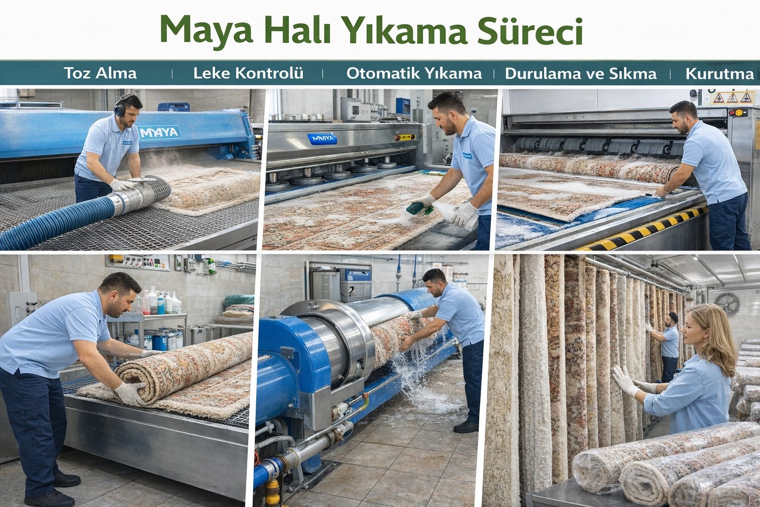 Maya Halı Yıkama tesisinde halıların aşamalı ve hijyenik temizlik süreci