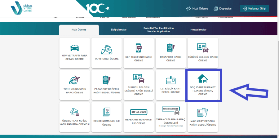 dijital vergi dairesi ikamet harcı ödeme 