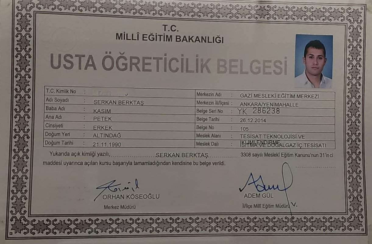 Usta Öğreticilik Belgesi