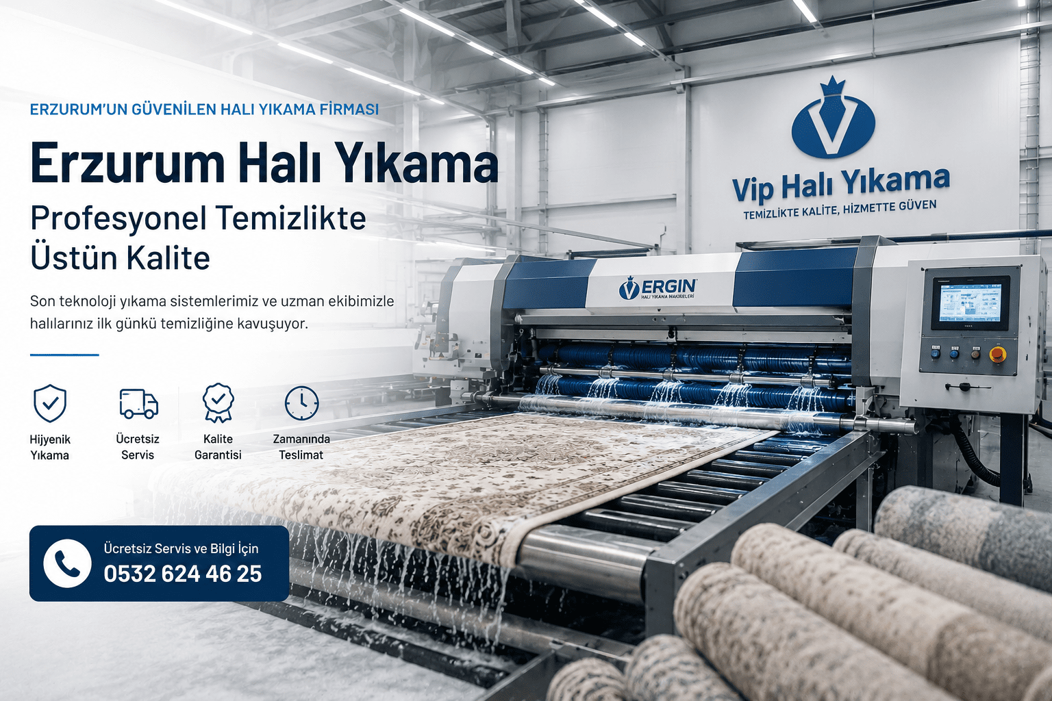 Erzurum Halı Yıkama hizmetinde kullanılan Misyon tam otomatik halı yıkama makinesi ile profesyonel halı temizleme