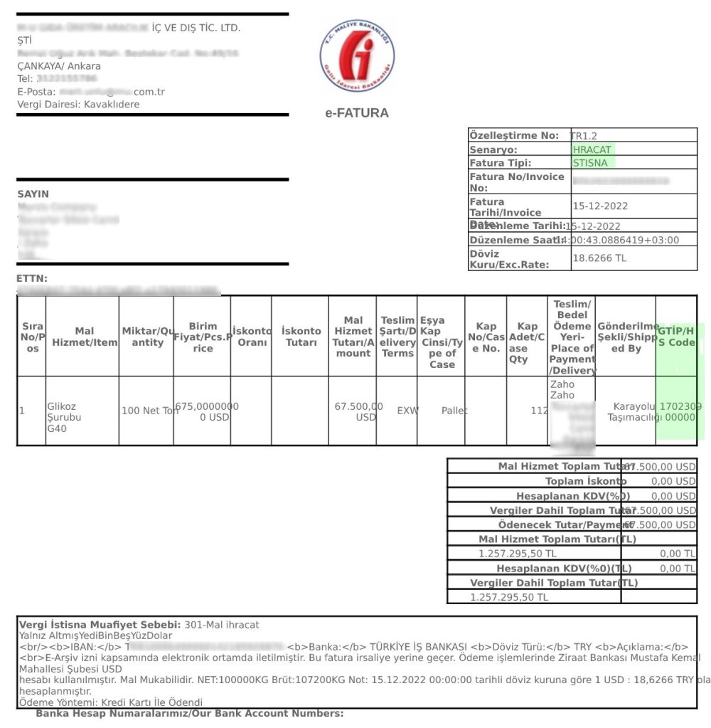 ihracat faturası