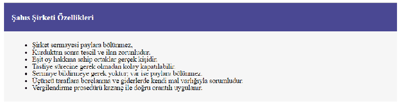 şahıs şirketi özellikleri