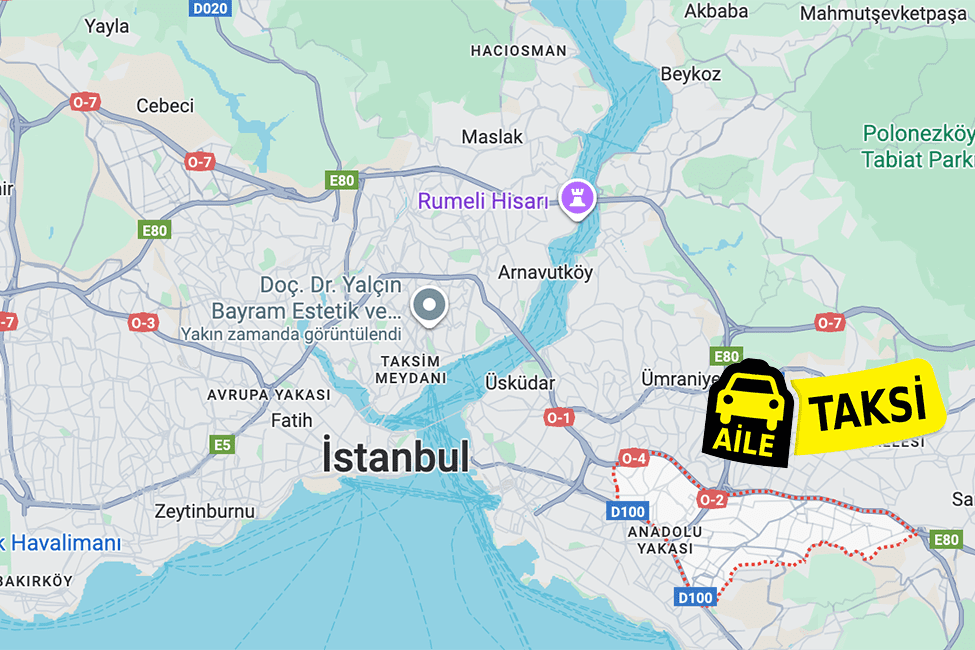 Korsan taksi hizmeti verilen Ataşehir ilçe sınırlarının haritada gösterimi