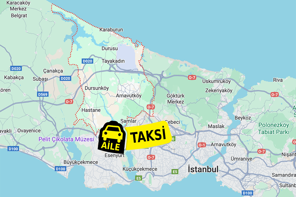 Korsan taksi hizmeti verilen Arnavutköy ilçe sınırlarının haritada gösterimi