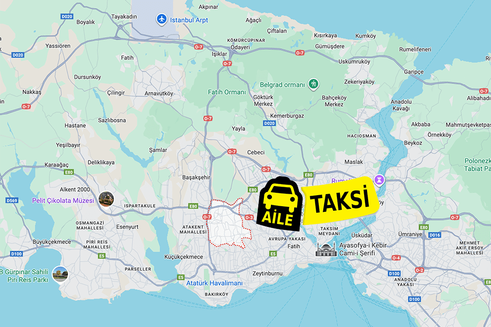 Korsan taksi hizmeti verilen Bağcılar ilçe sınırlarının haritada gösterimi
