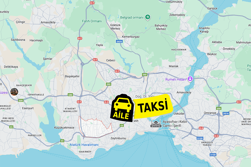 Korsan taksi hizmeti verilen Bahçelievler ilçe sınırlarının haritada gösterimi