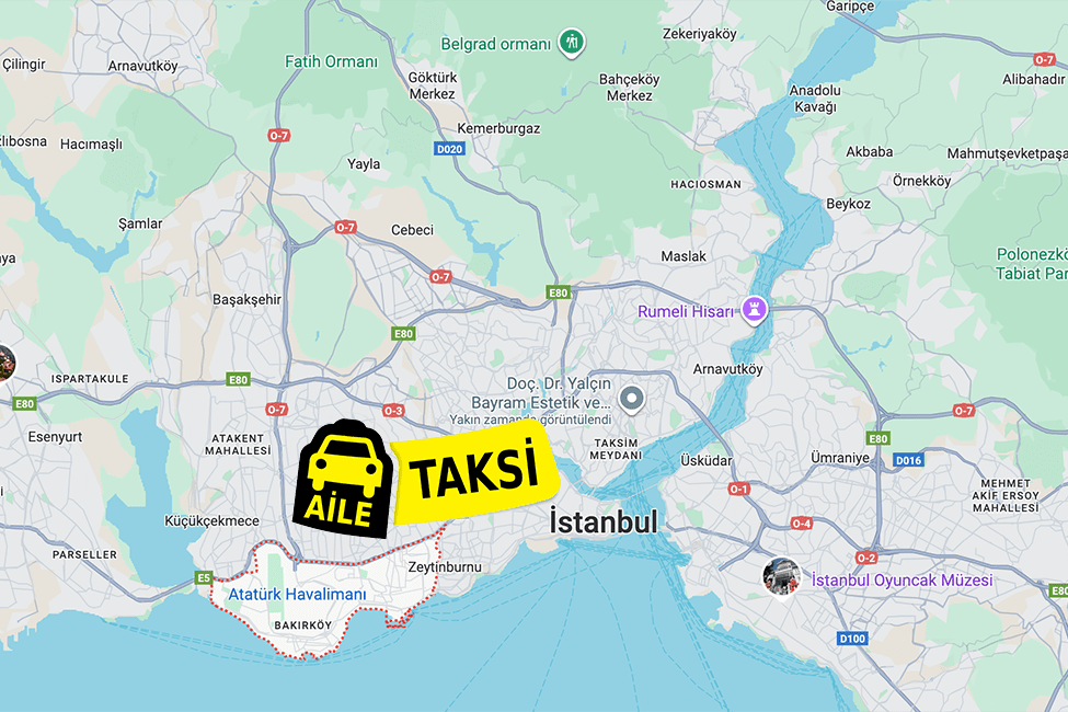 Korsan taksi hizmeti verilen Bakırköy ilçe sınırlarının haritada gösterimi