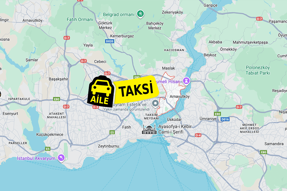 Korsan taksi hizmeti verilen Beşiktaş ilçe sınırlarının haritada gösterimi
