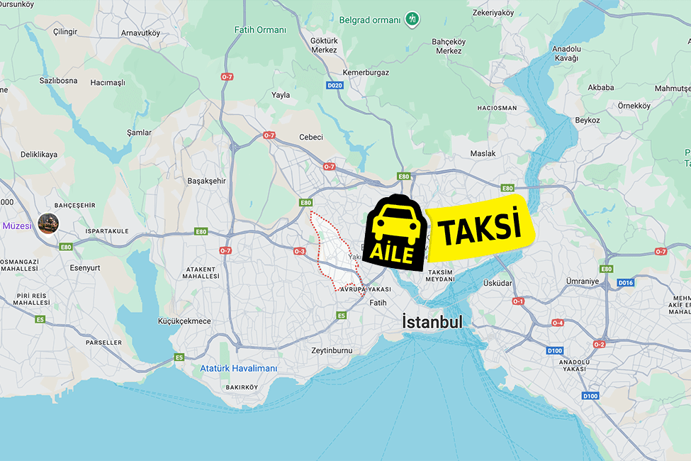 Korsan taksi hizmeti verilen Bayrampaşa ilçe sınırlarının haritada gösterimi