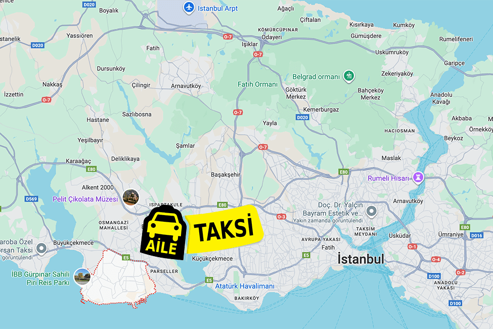 Korsan taksi hizmeti verilen Beylikdüzü ilçe sınırlarının haritada gösterimi