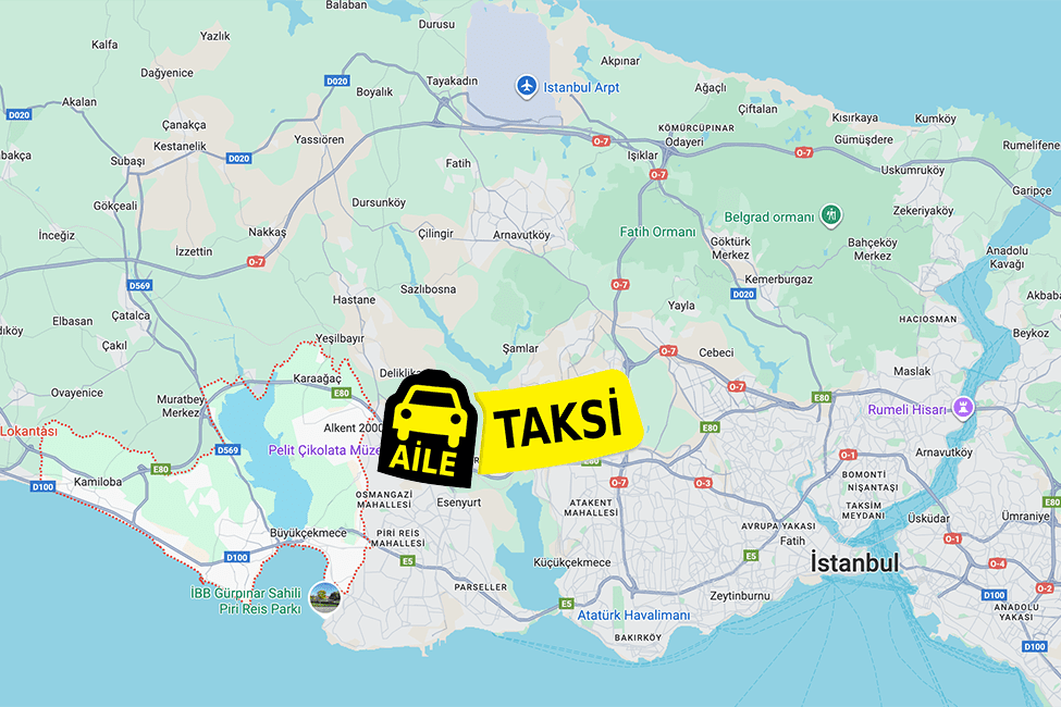 Korsan taksi hizmeti verilen Büyükçekmece ilçe sınırlarının haritada gösterimi