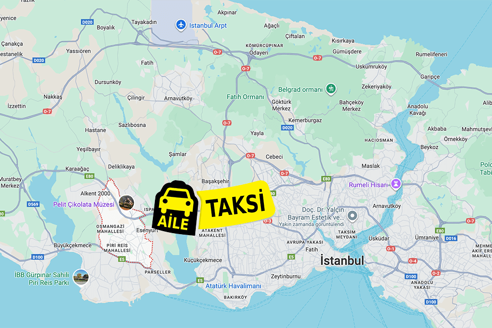 Korsan taksi hizmeti verilen Esenyurt ilçe sınırlarının haritada gösterimi