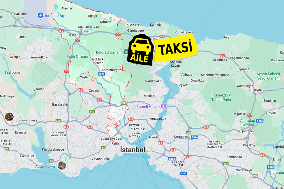 Korsan taksi hizmeti verilen Eyüp ilçe sınırlarının haritada gösterimi