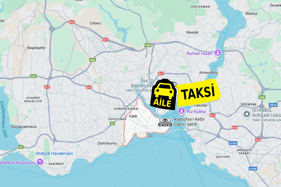 Korsan taksi hizmeti verilen Fatih ilçe sınırlarının haritada gösterimi