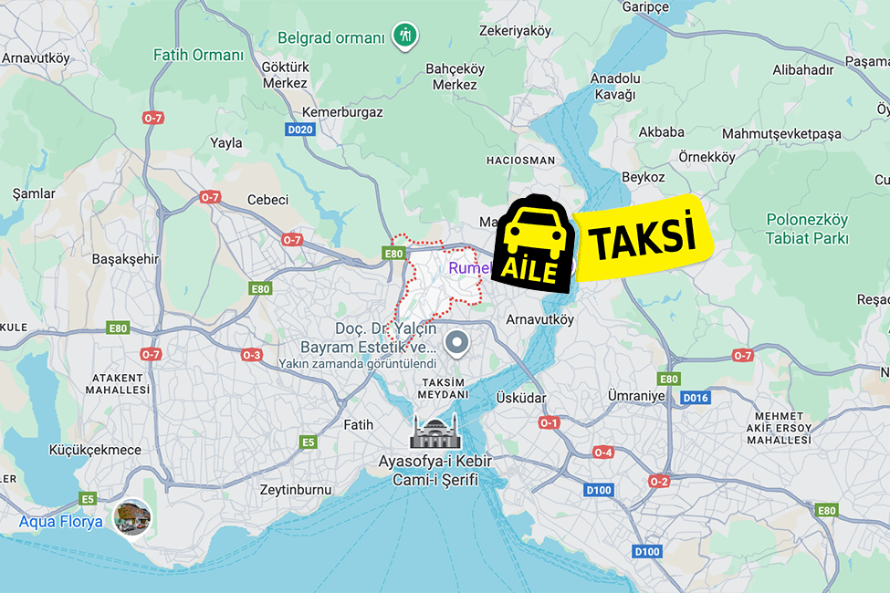 Korsan taksi hizmeti verilen Kağıthane ilçe sınırlarının haritada gösterimi