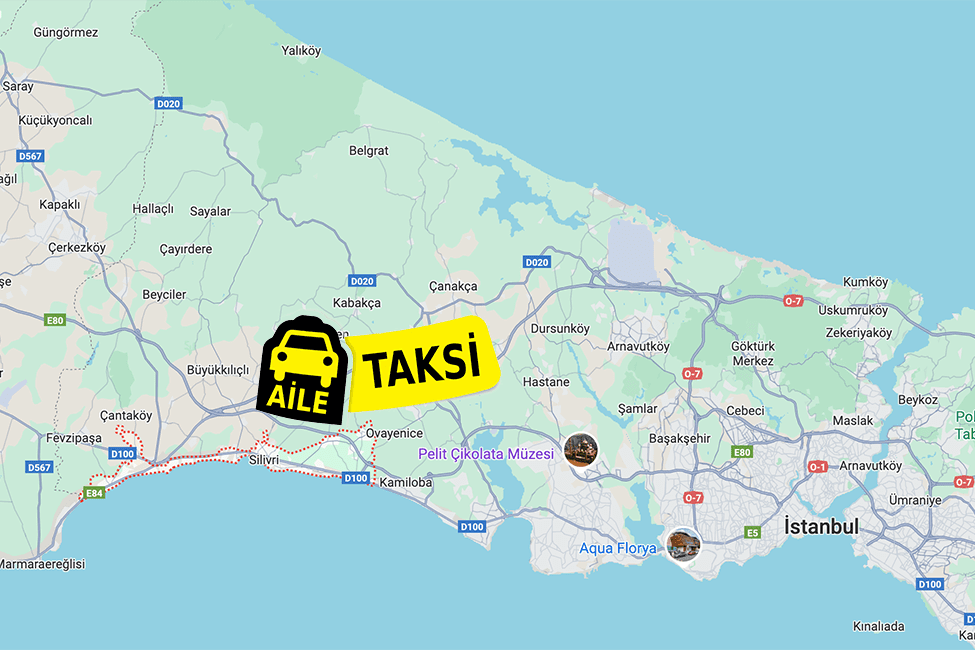 Korsan taksi hizmeti verilen Silivri ilçe sınırlarının haritada gösterimi