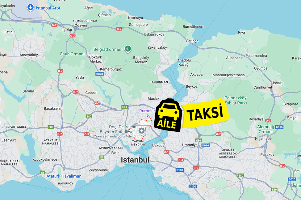 Korsan taksi hizmeti verilen Şişli ilçe sınırlarının haritada gösterimi