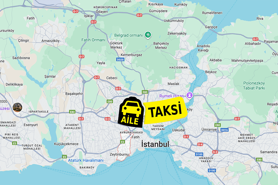 Korsan taksi hizmeti verilen Zeytinburnu ilçe sınırlarının haritada gösterimi