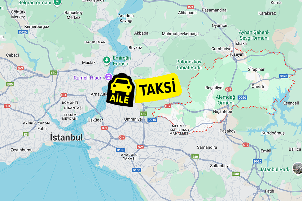 Korsan taksi hizmeti verilen Çekmeköy ilçe sınırlarının haritada gösterimi